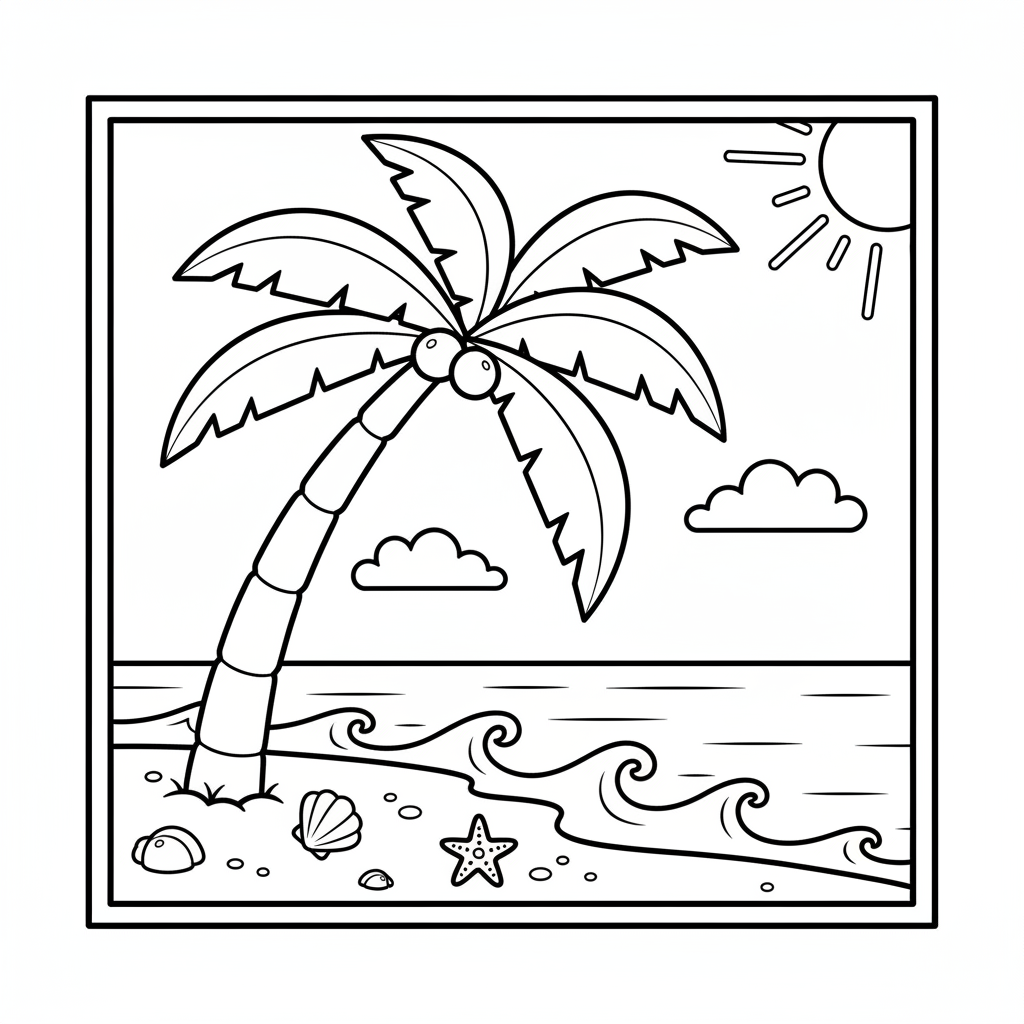 Palme am Strand Ausmalbild