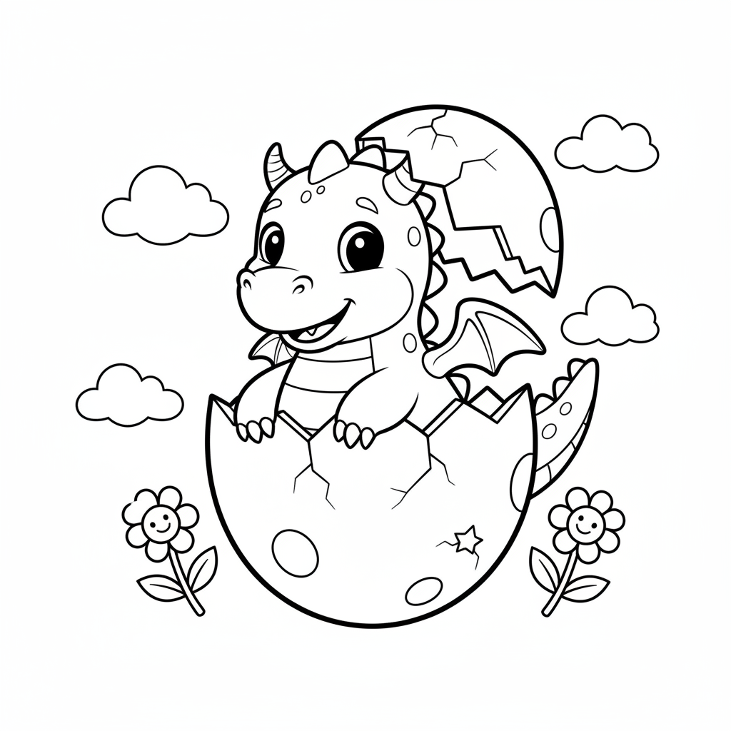 Baby Drache schlüpft aus Ei Ausmalbild