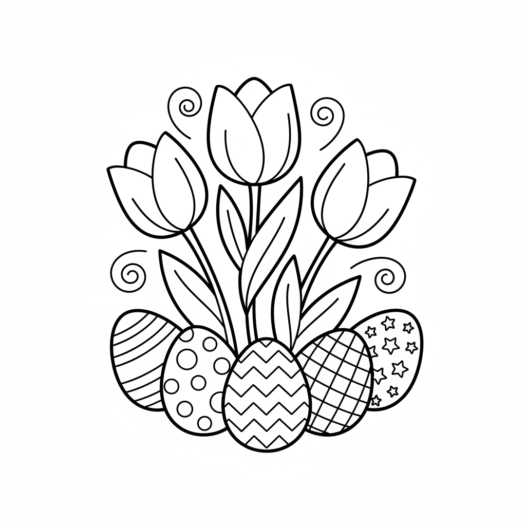 Tulpen und Ostereier Ausmalbild