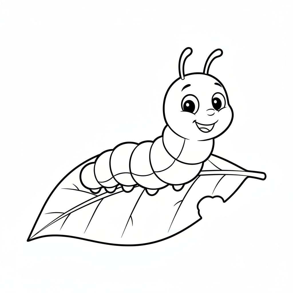 Caterpillar Eating Leaf Coloring Page