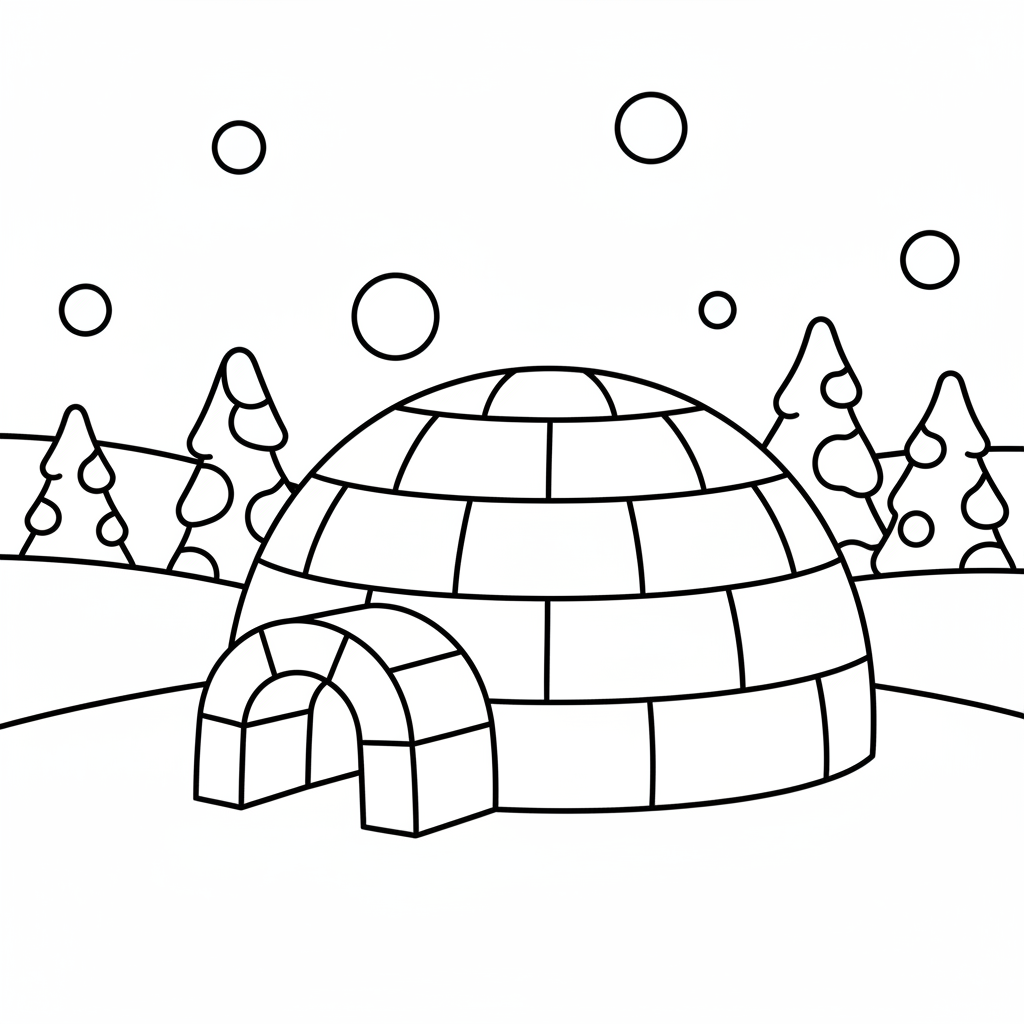 Iglu in Schneelandschaft Ausmalbild