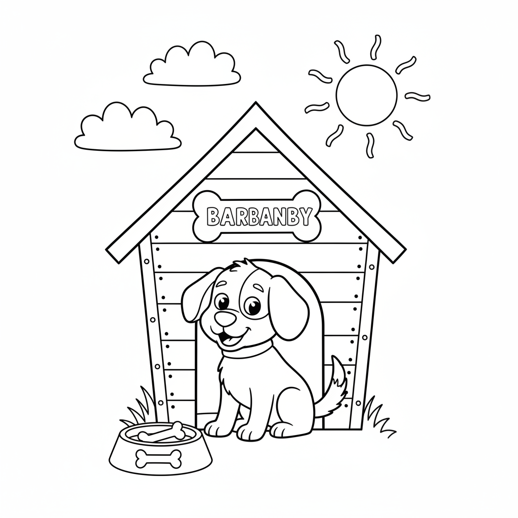 Hund in Hundehuette Ausmalbild