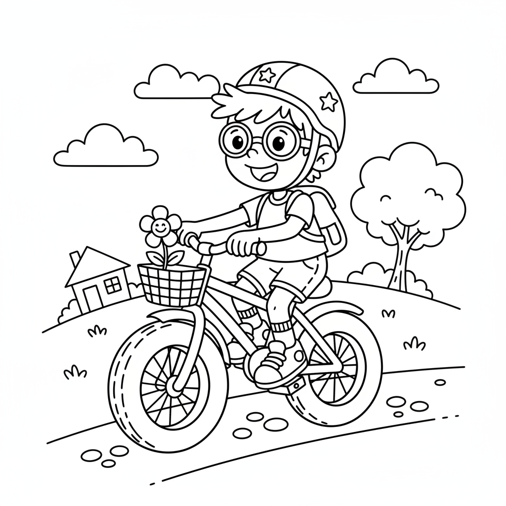 Kind auf Fahrrad Ausmalbild