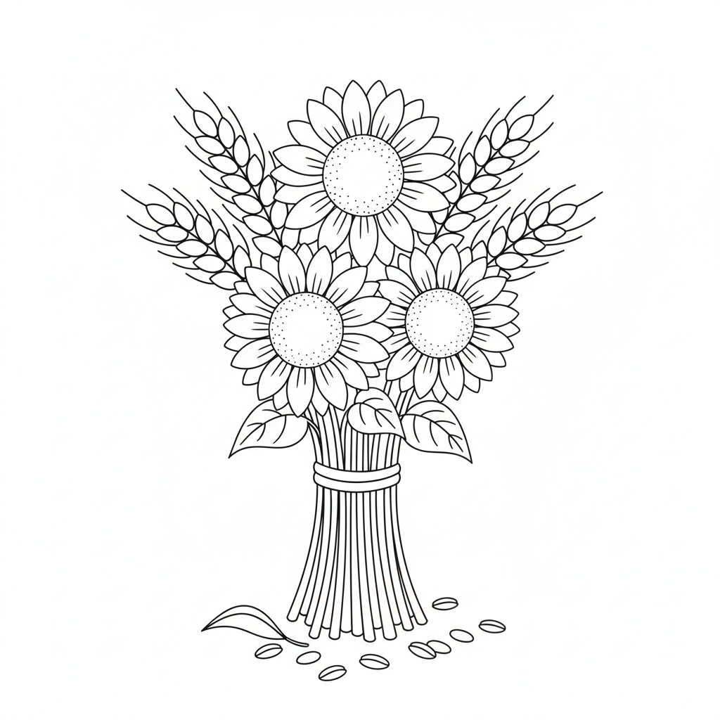 Weizengarbe mit Sonnenblumen Ausmalbild