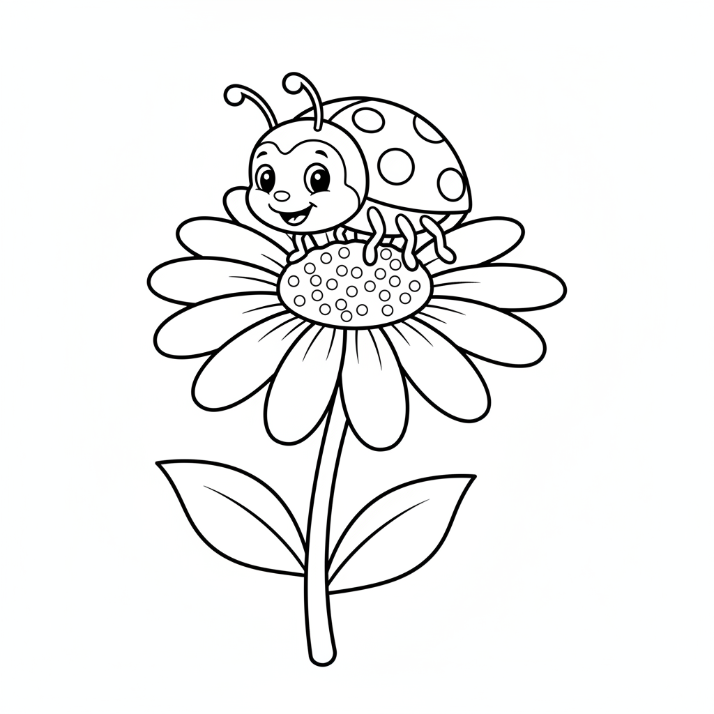 Süßer Marienkäfer auf Gänseblümchen Ausmalbild