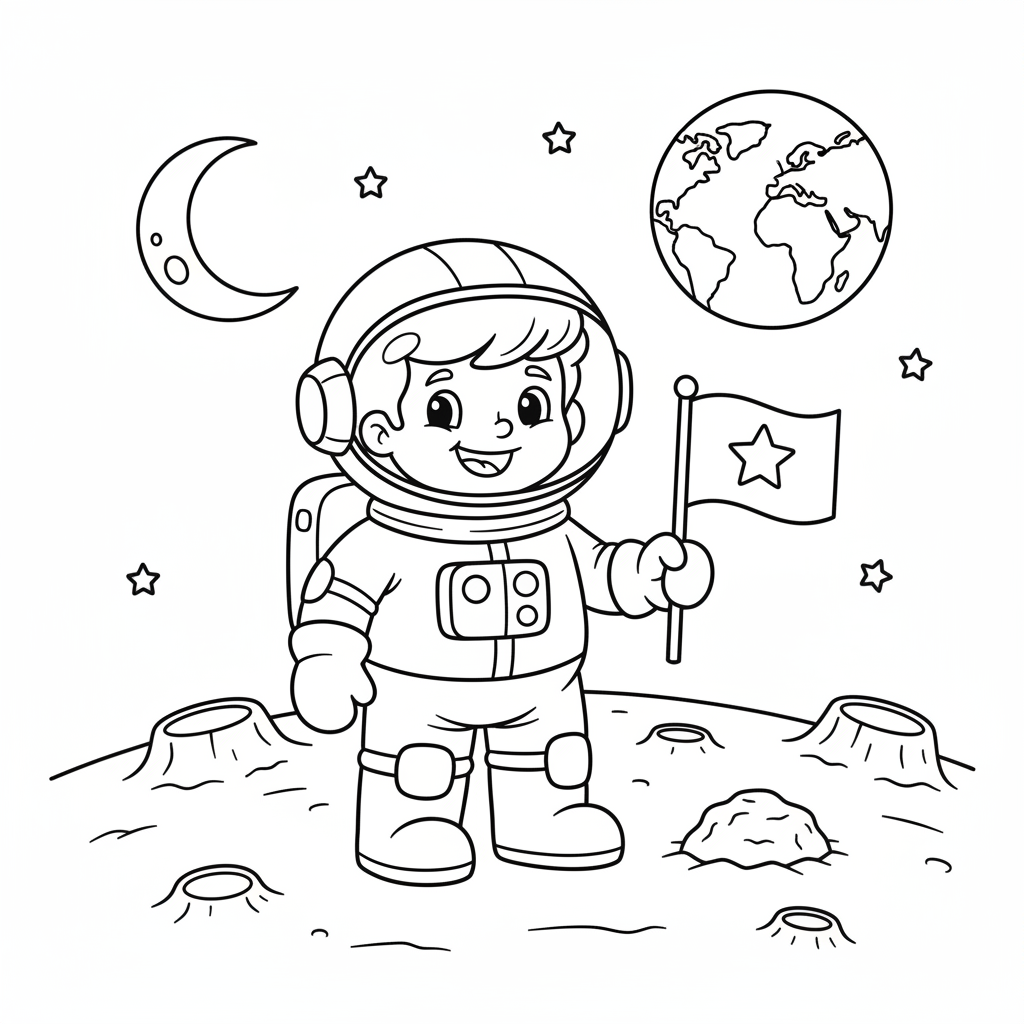 Astronaut auf dem Mond Ausmalbild
