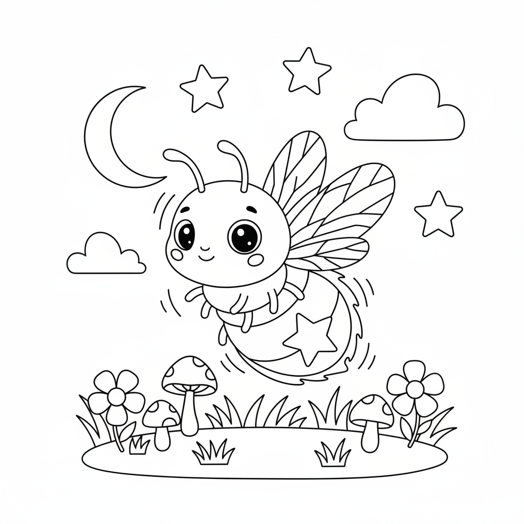 Firefly Glowing at Night Coloring Page