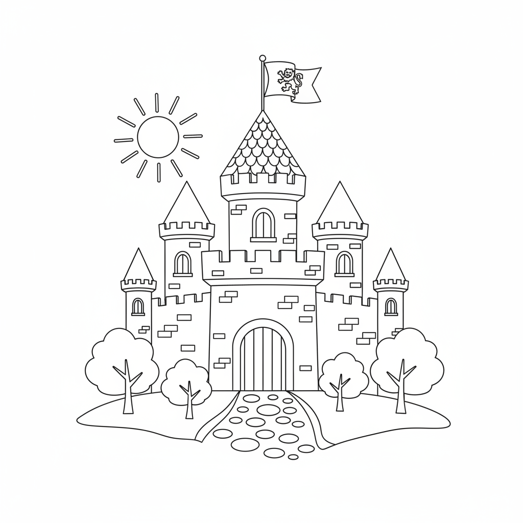 Mittelalterliche Burg mit Flagge Ausmalbild