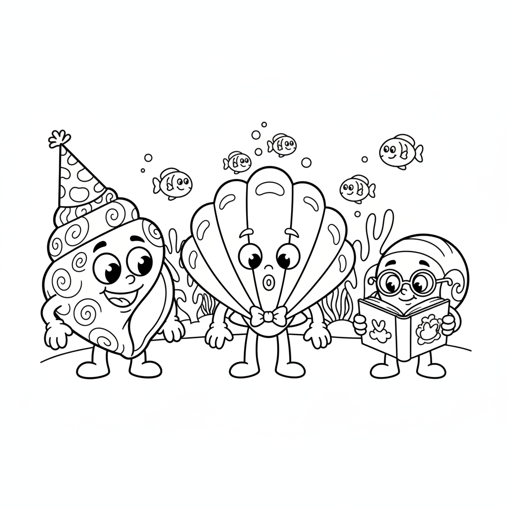 Funny Muscheln Ausmalbild