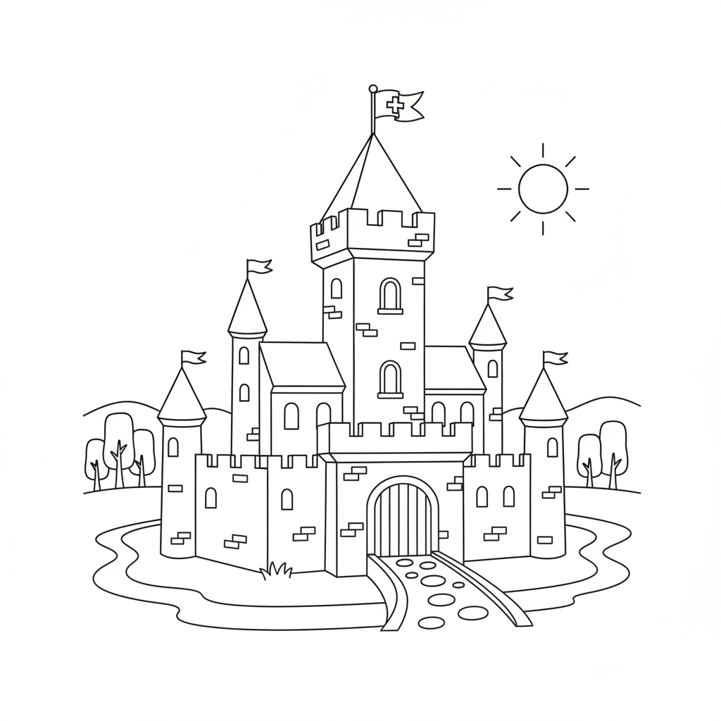 Ritterburg mit Turm Ausmalbild