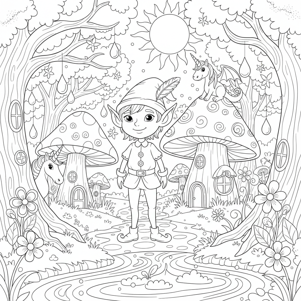 Elf im Zauberwald Ausmalbild