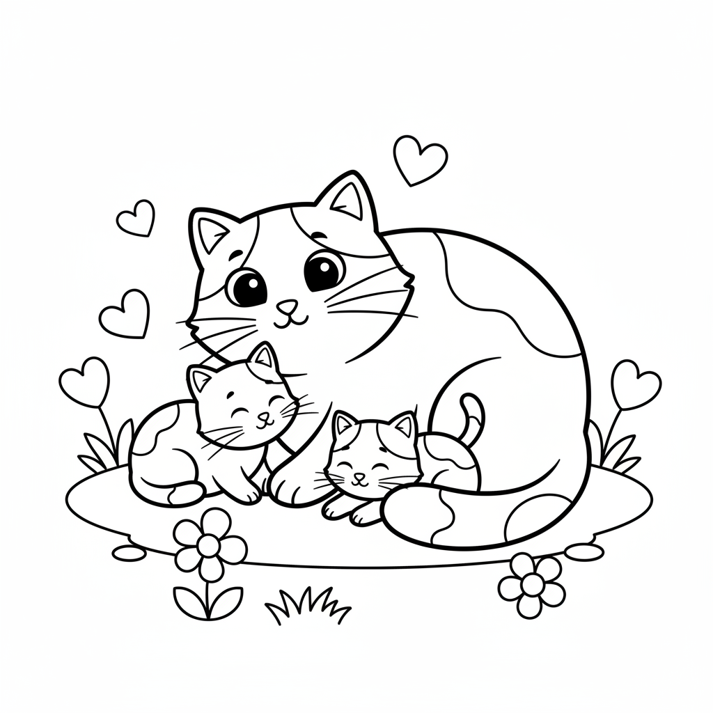 Katzenmama mit Kätzchen Ausmalbild
