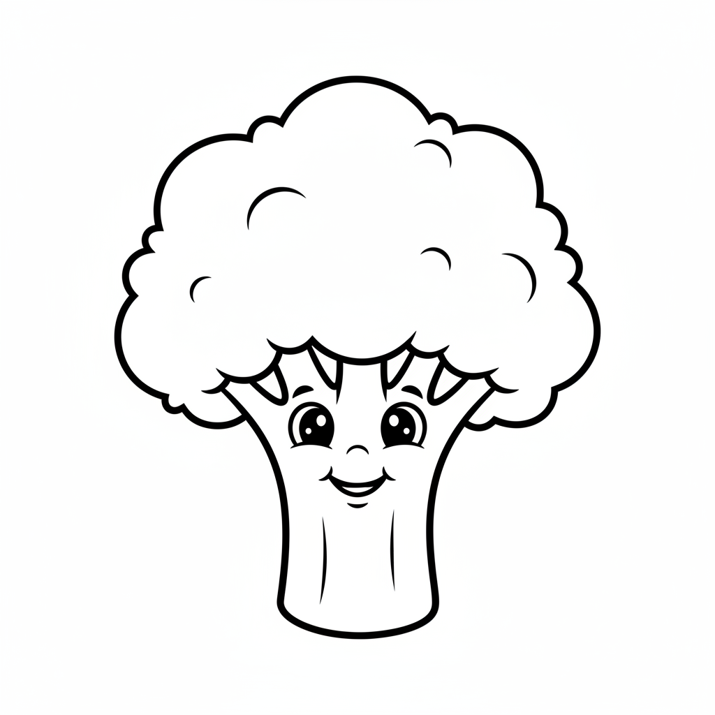 Brokkoli mit fröhlichem Gesicht Ausmalbild