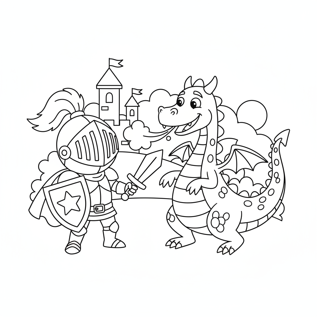 Ritter kämpft gegen Drachen Ausmalbild