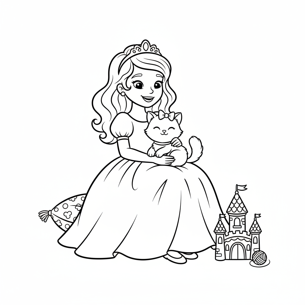 Prinzessin mit Katze Ausmalbild