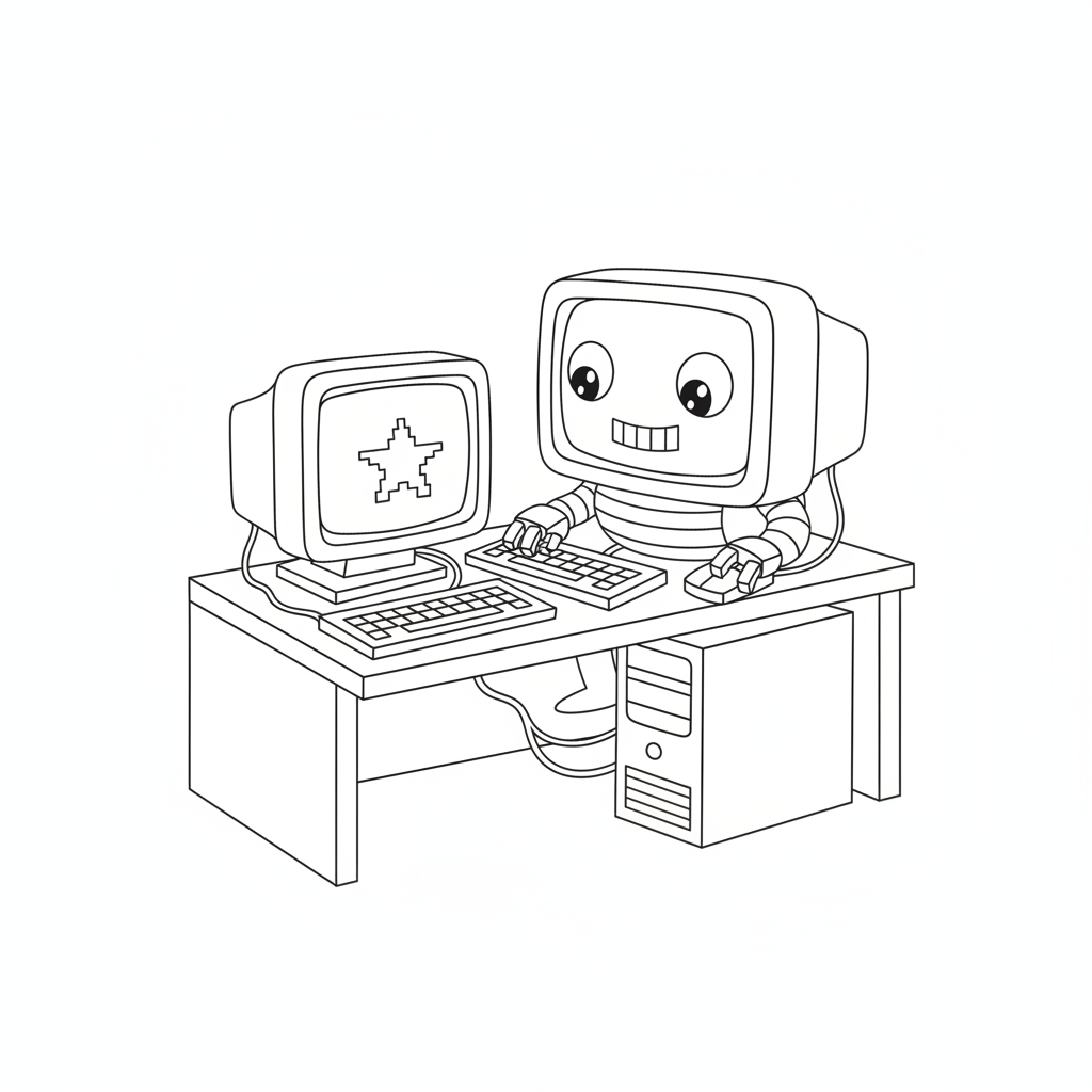 Roboter am Computer Coloring Page