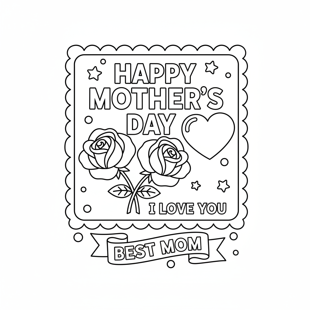 Muttertagskarte mit Rosen Ausmalbild
