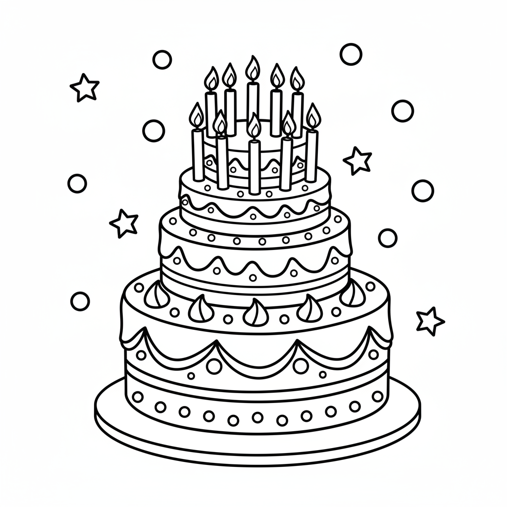 Geburtstagstorte mit Kerzen Ausmalbild