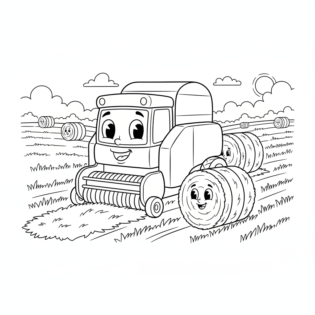 Rundballenpresse beim Heuballen machen Ausmalbild