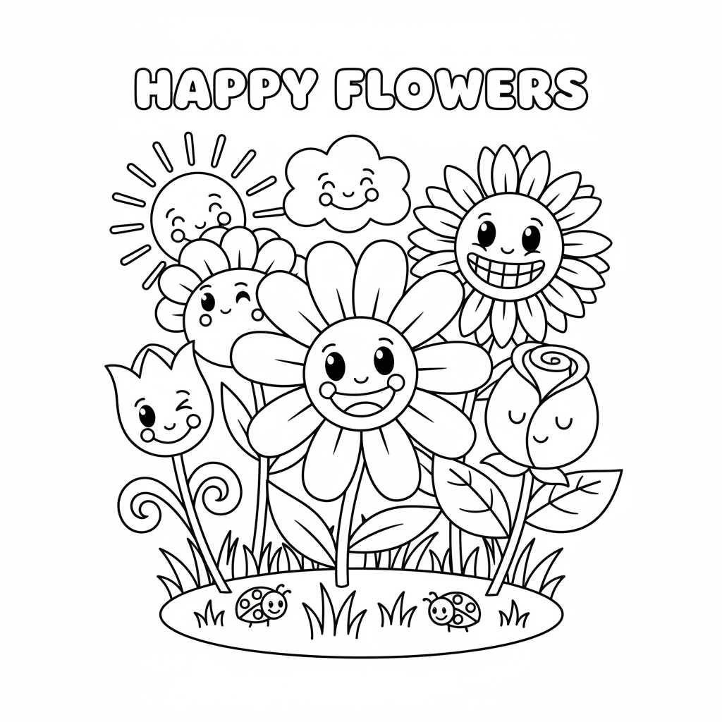 Friendly Blumen Ausmalbild