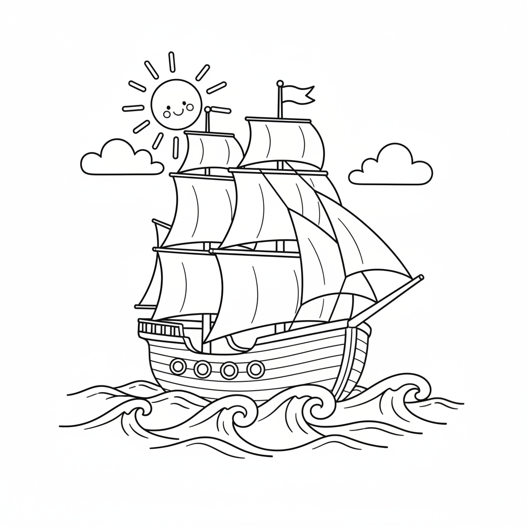 Segelschiff auf dem Meer Ausmalbild