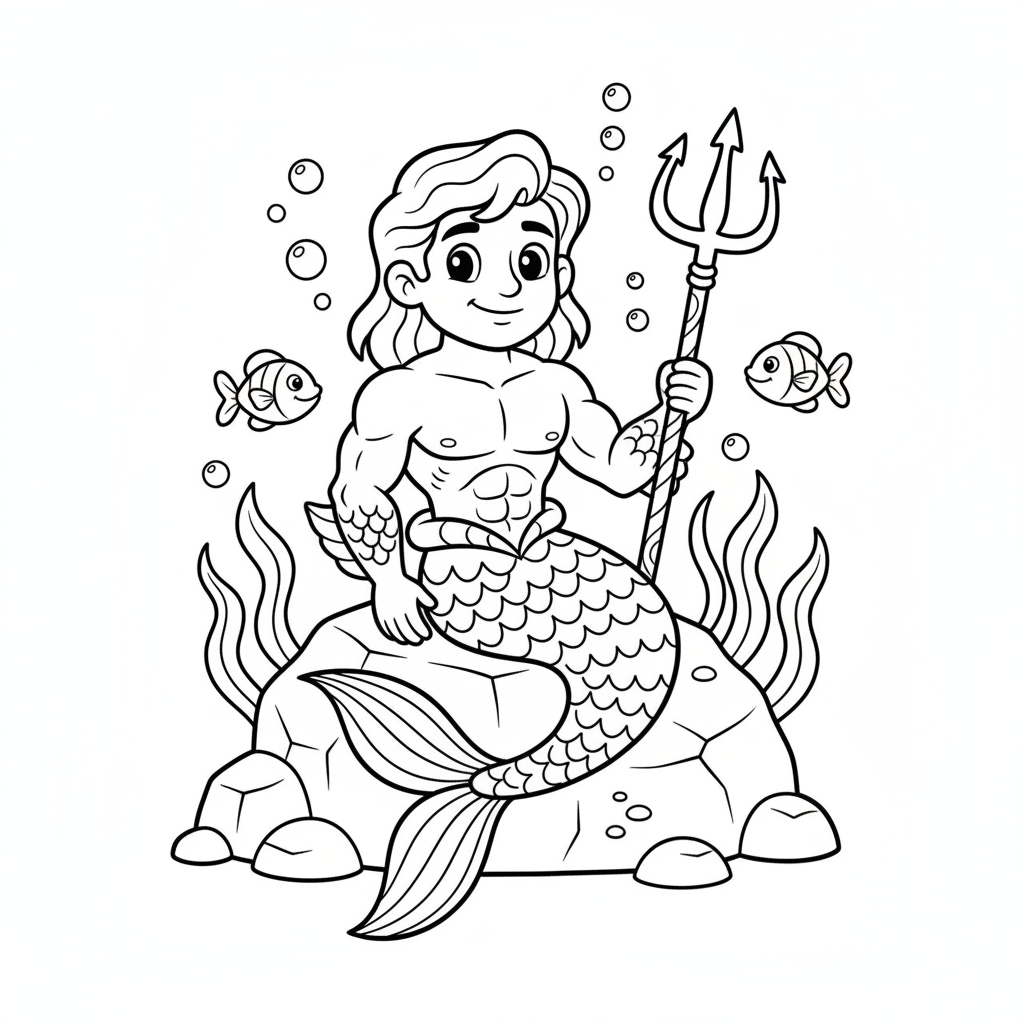 Meermann mit Dreizack Ausmalbild