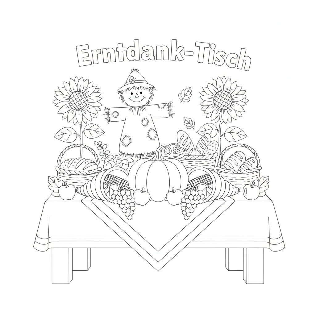 Erntedank-Tisch Ausmalbild