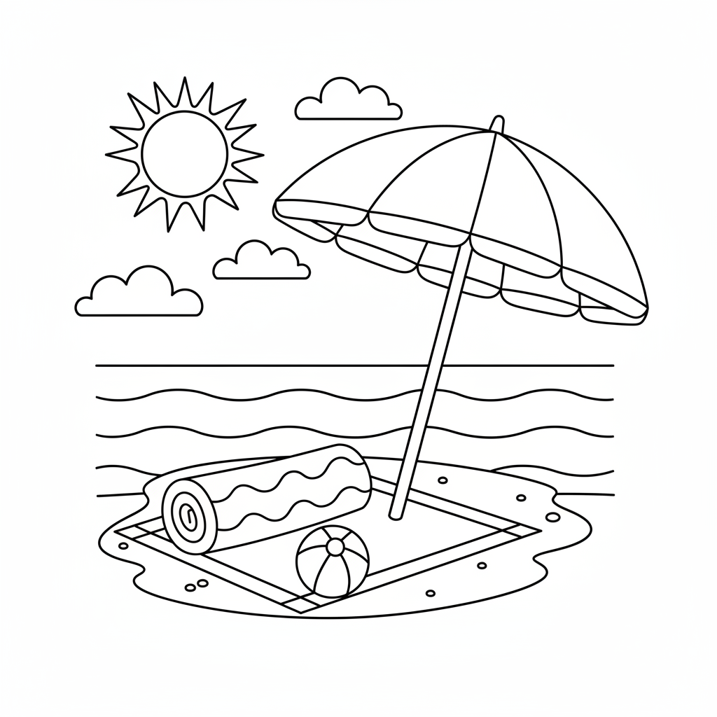Sonnenschirm und Handtuch Ausmalbild