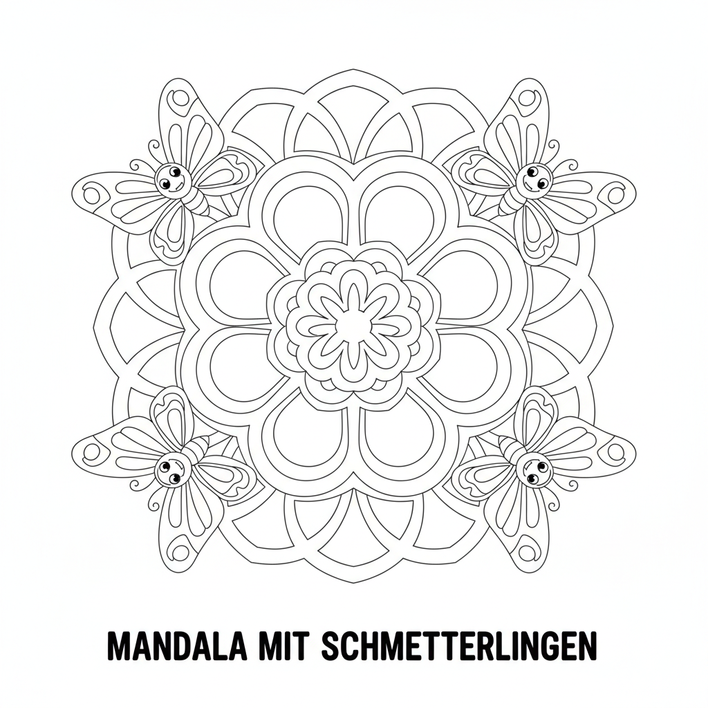 Mandala mit Schmetterlingen Ausmalbild