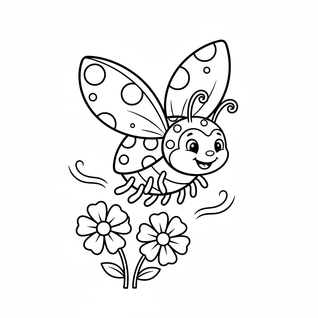 Marienkäfer fliegt mit offenen Flügeln Ausmalbild