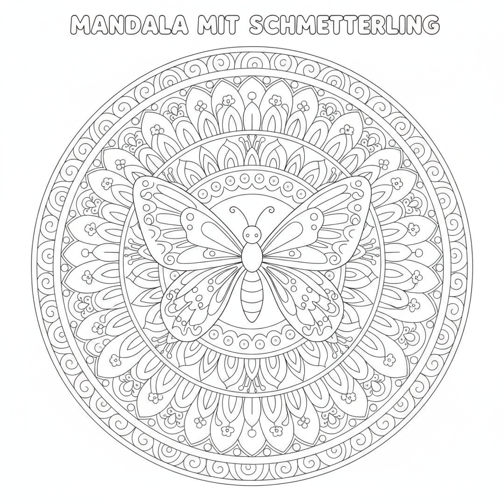 Mandala mit Schmetterling Ausmalbild