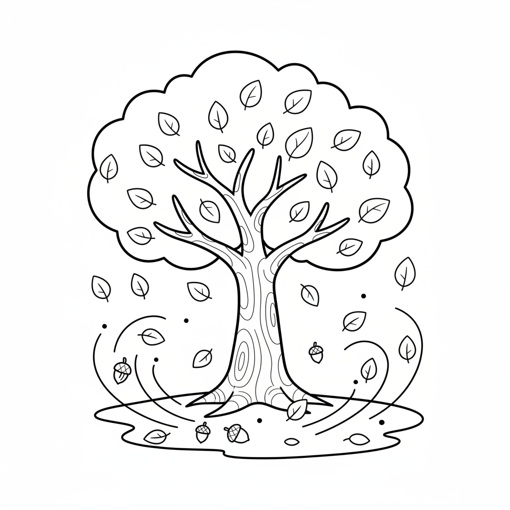 Baum mit fallenden Blättern Ausmalbild