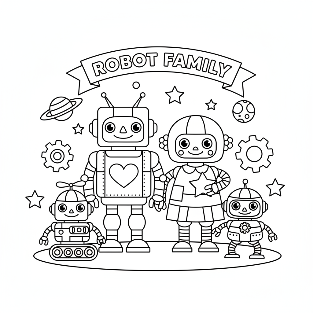 Roboter Familie Ausmalbild