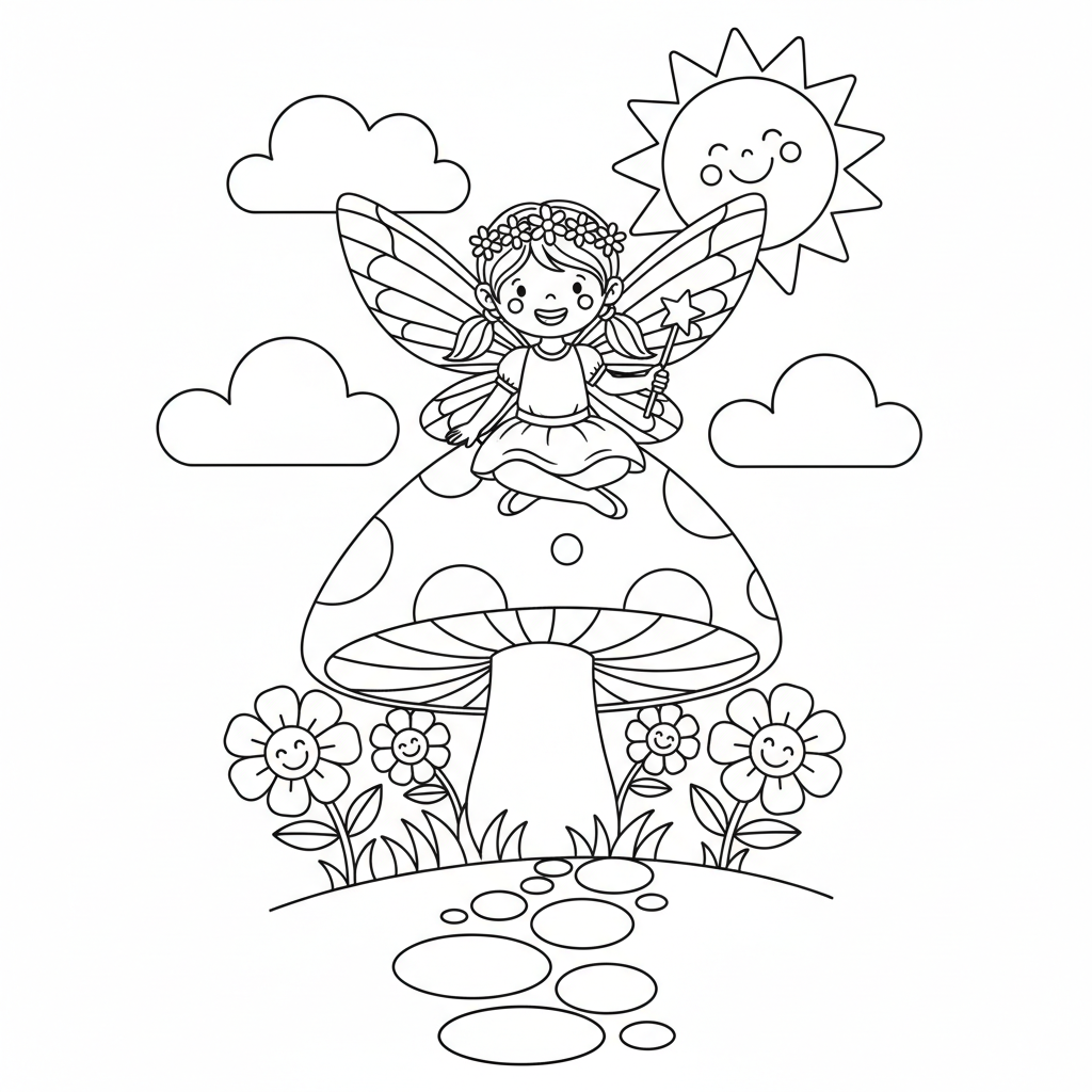 Fee sitzt auf Pilz Ausmalbild