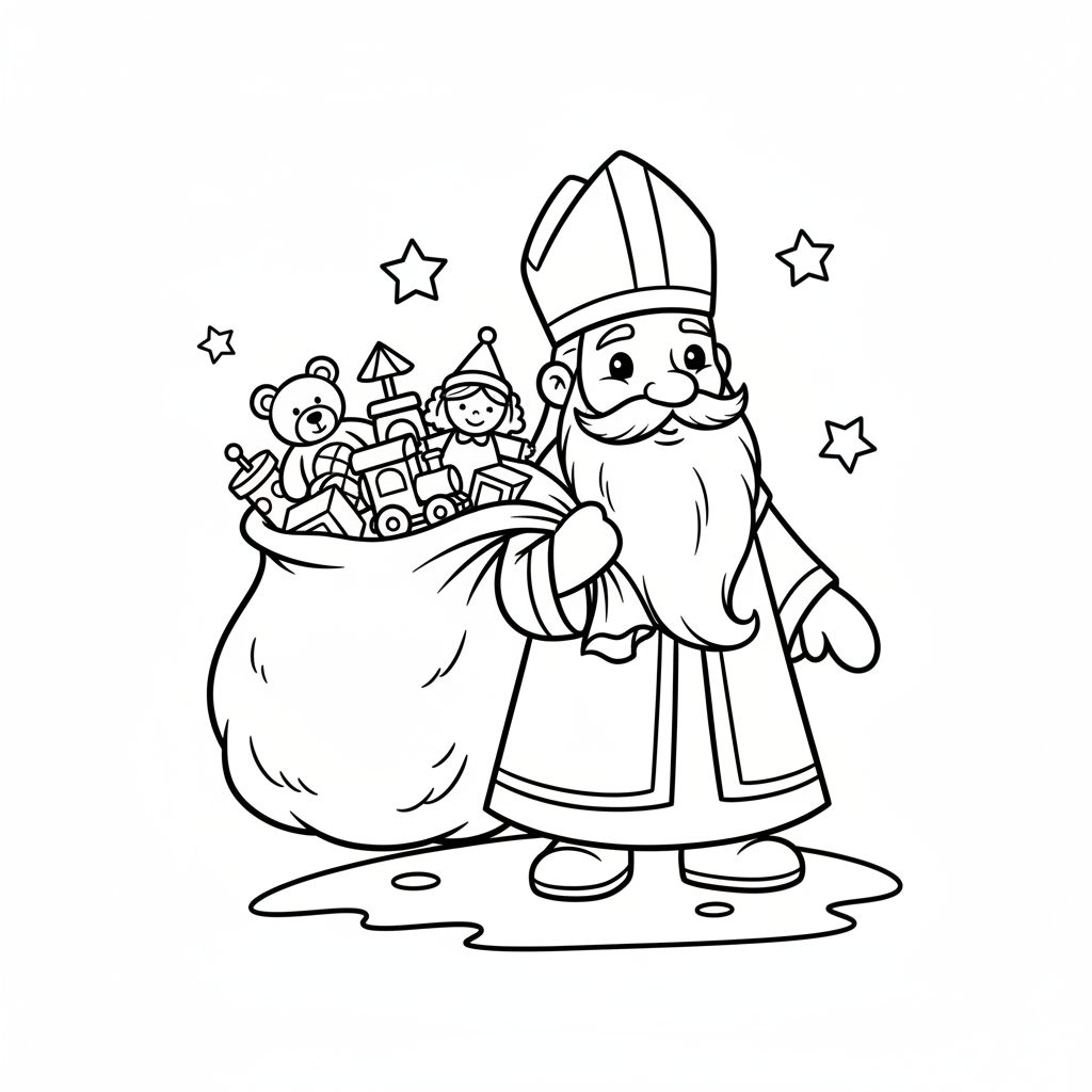 Nikolaus mit Geschenkesack Ausmalbild
