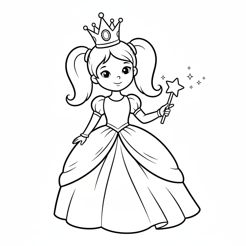 Prinzessin mit Krone und Zauberstab Ausmalbild
