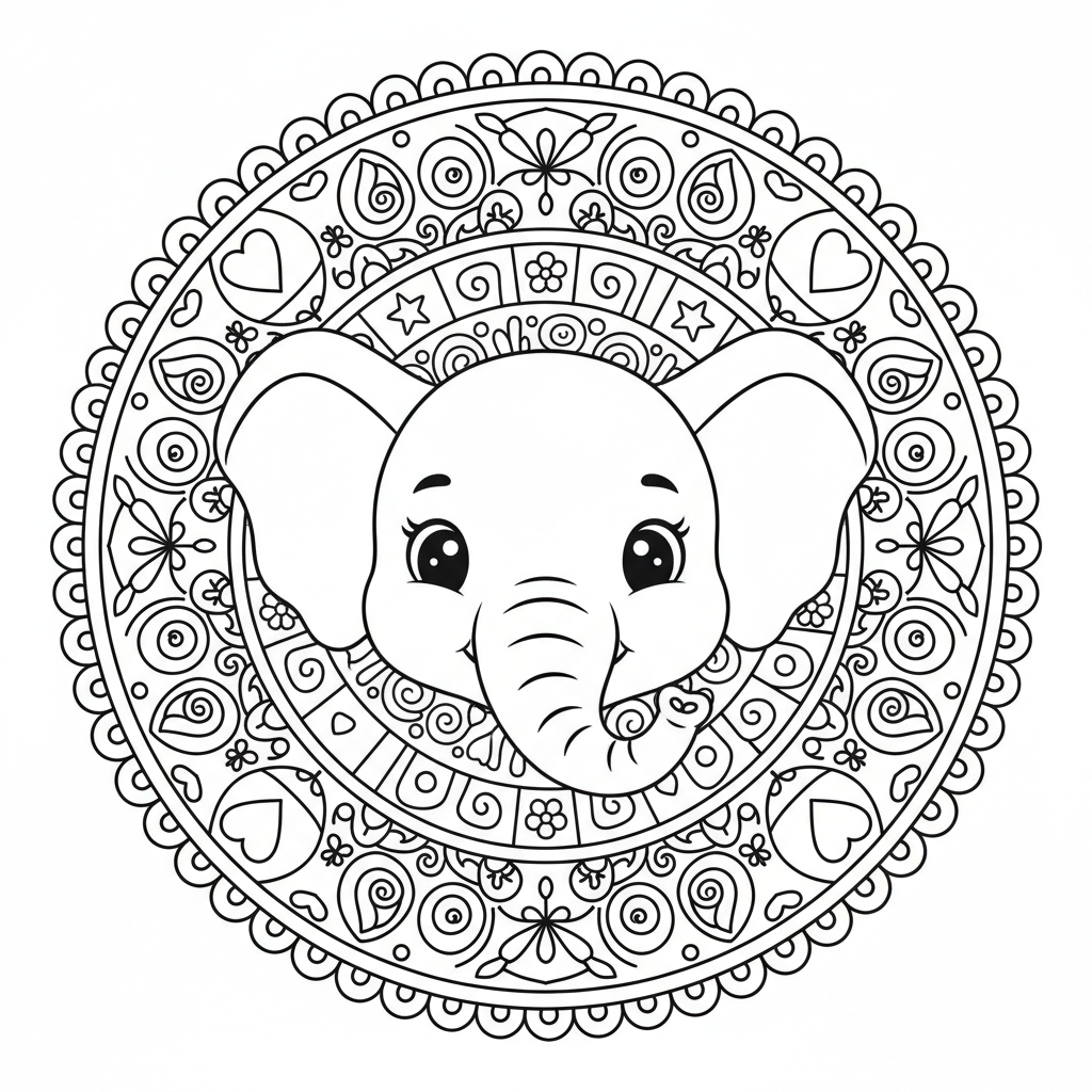 Elefanten-Mandala mit dekorativen Details Ausmalbild