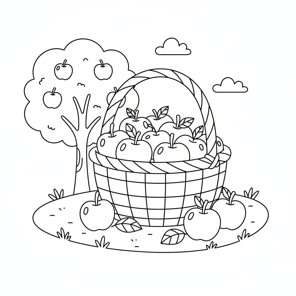 Apfelernte Korb Ausmalbild