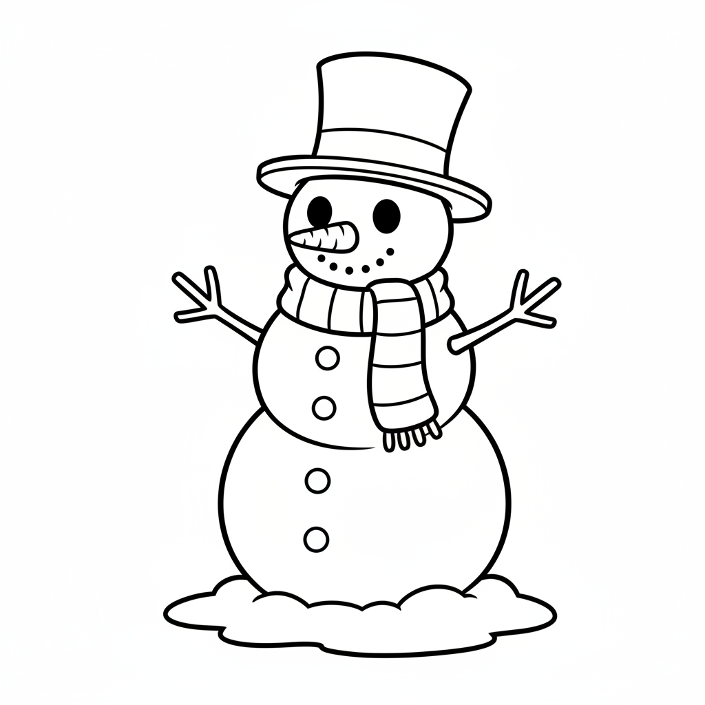 Schneemann mit Zylinder Ausmalbild