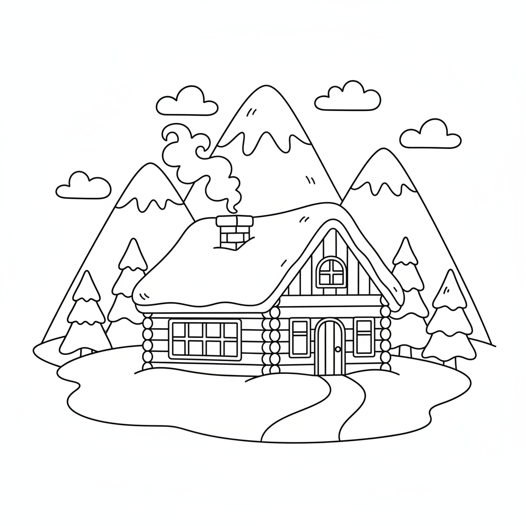 Winterhuette in Bergen Ausmalbild