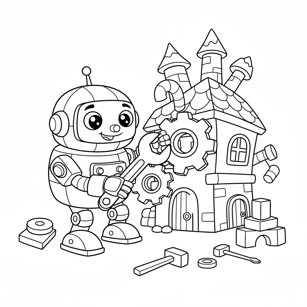 Roboter baut etwas Ausmalbild