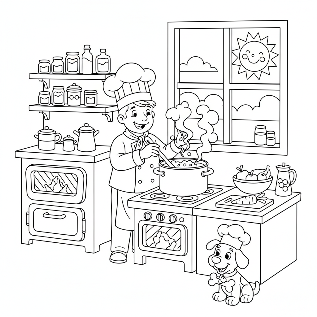 Koch in der Kueche Ausmalbild