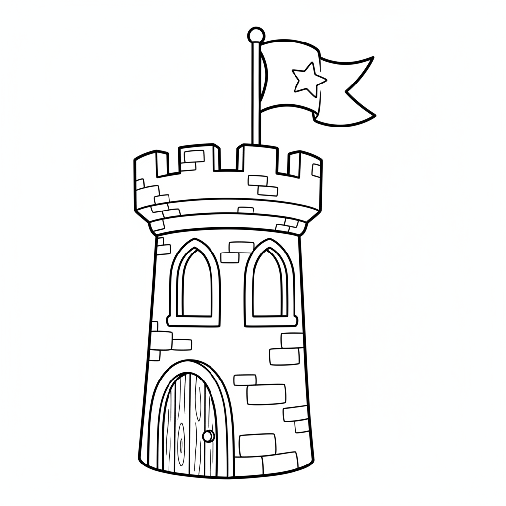 Burgturm mit Fahne Ausmalbild