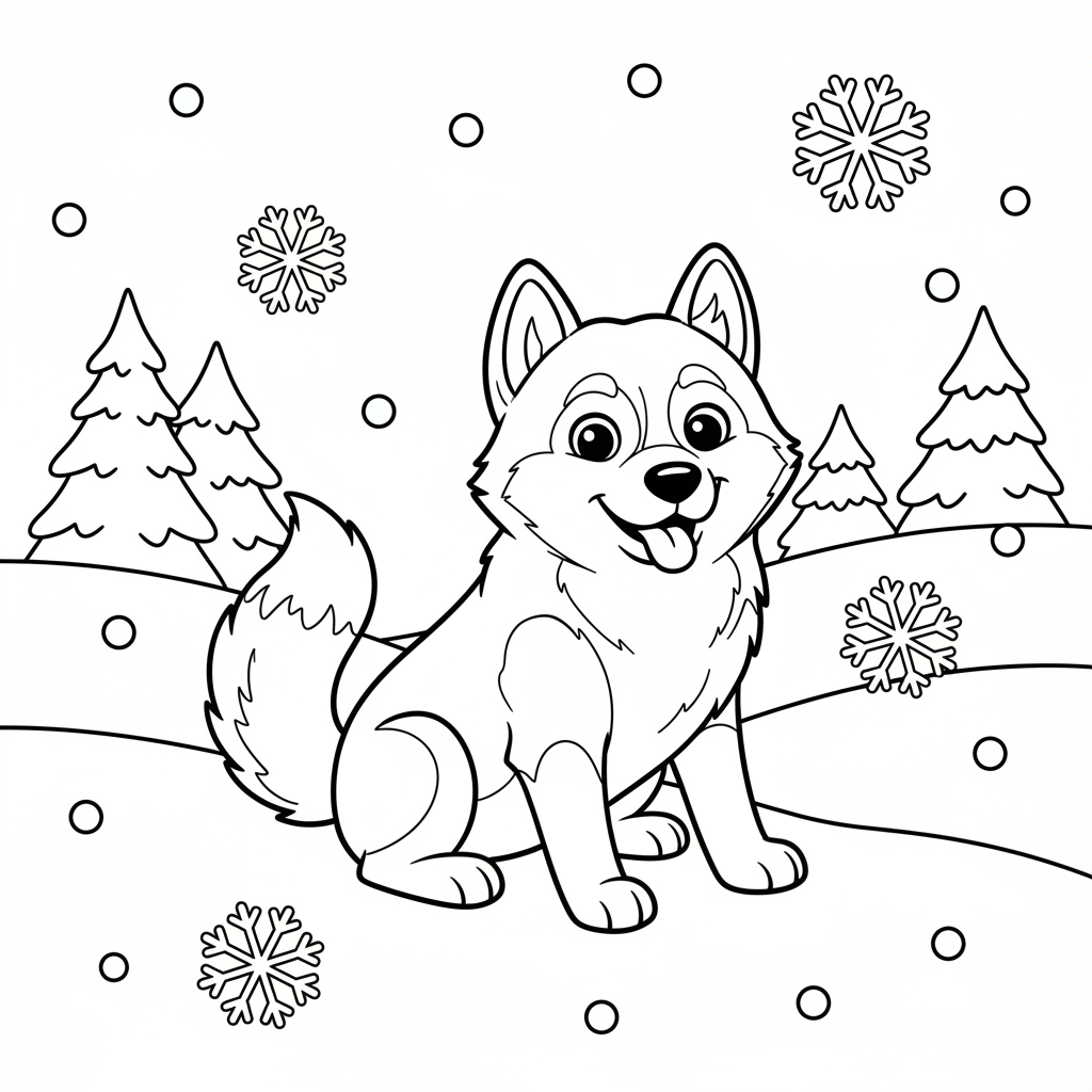 Husky im Schnee Ausmalbild