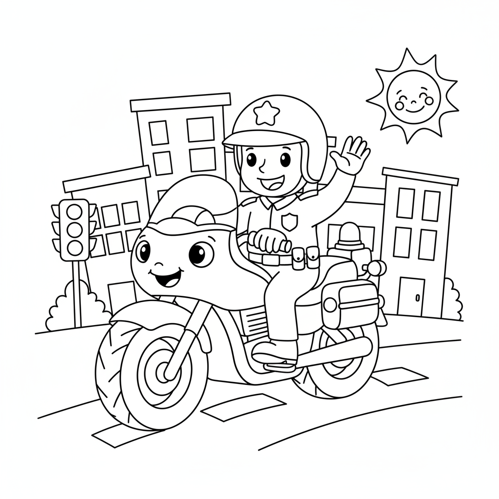 Polizeimotorrad auf Streife Ausmalbild