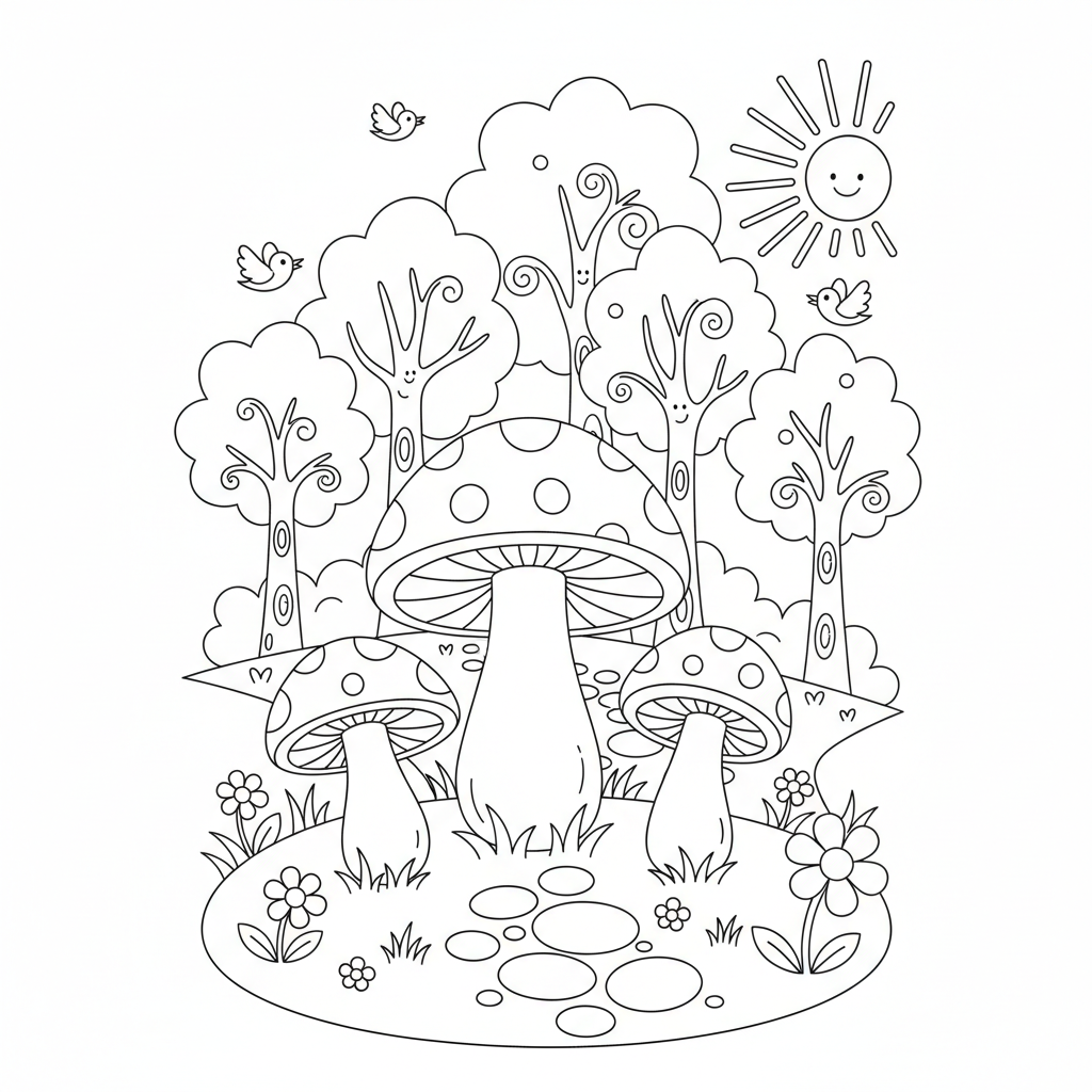 Pilze im Wald Ausmalbild