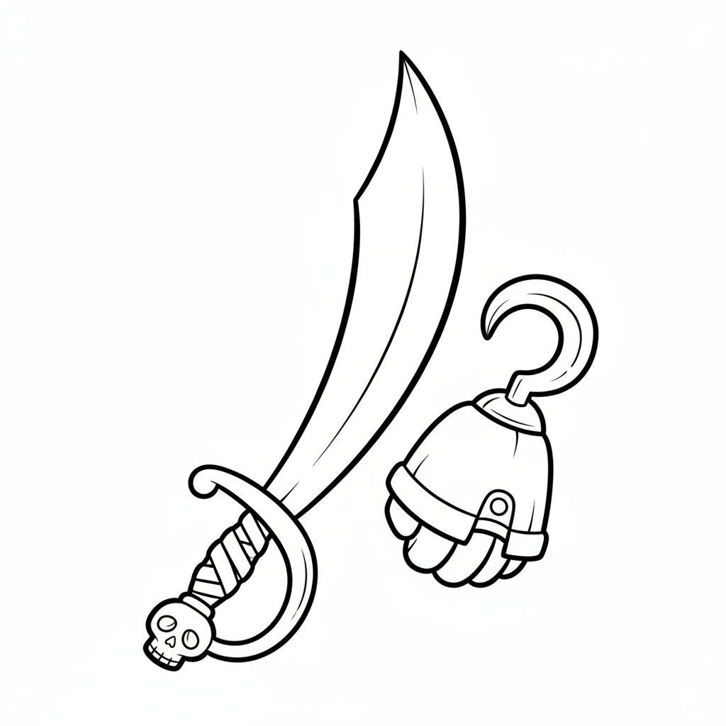 Piratenschwert und Haken Ausmalbild