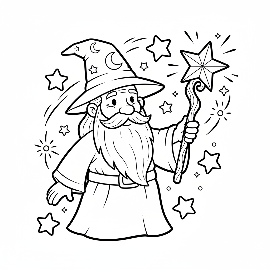 Zauberer mit Zauberstab Ausmalbild