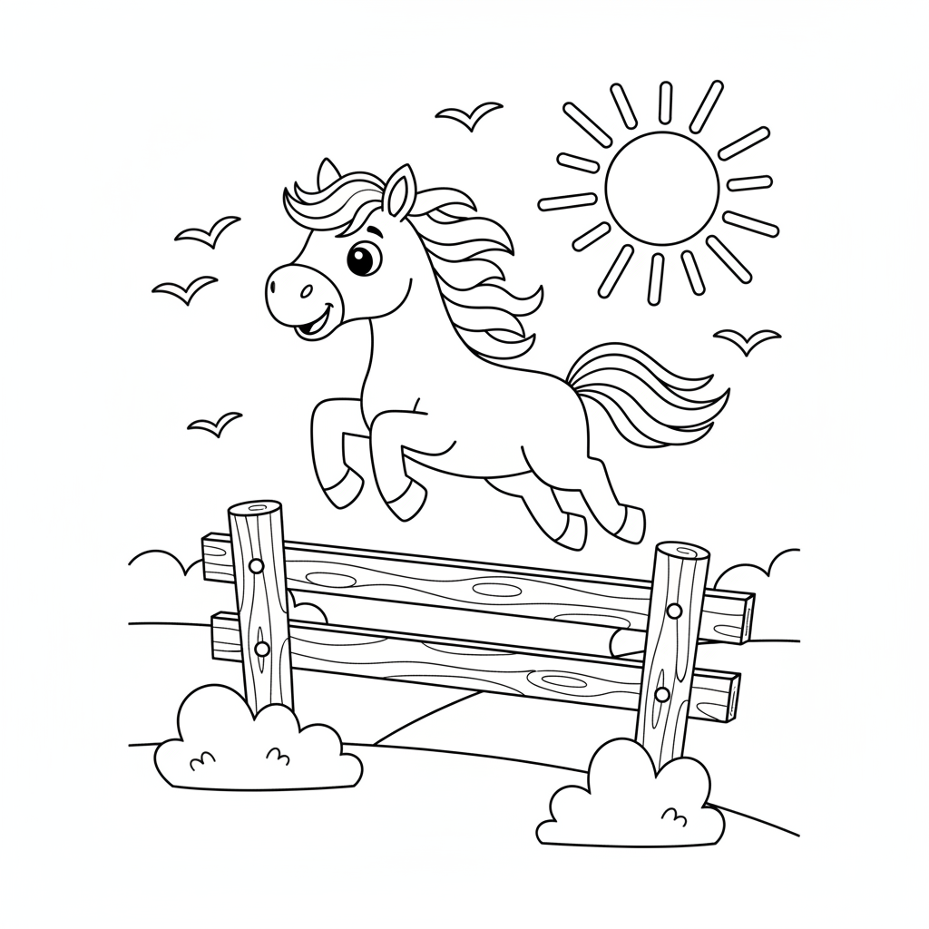 Pferd springt über Zaun Ausmalbild