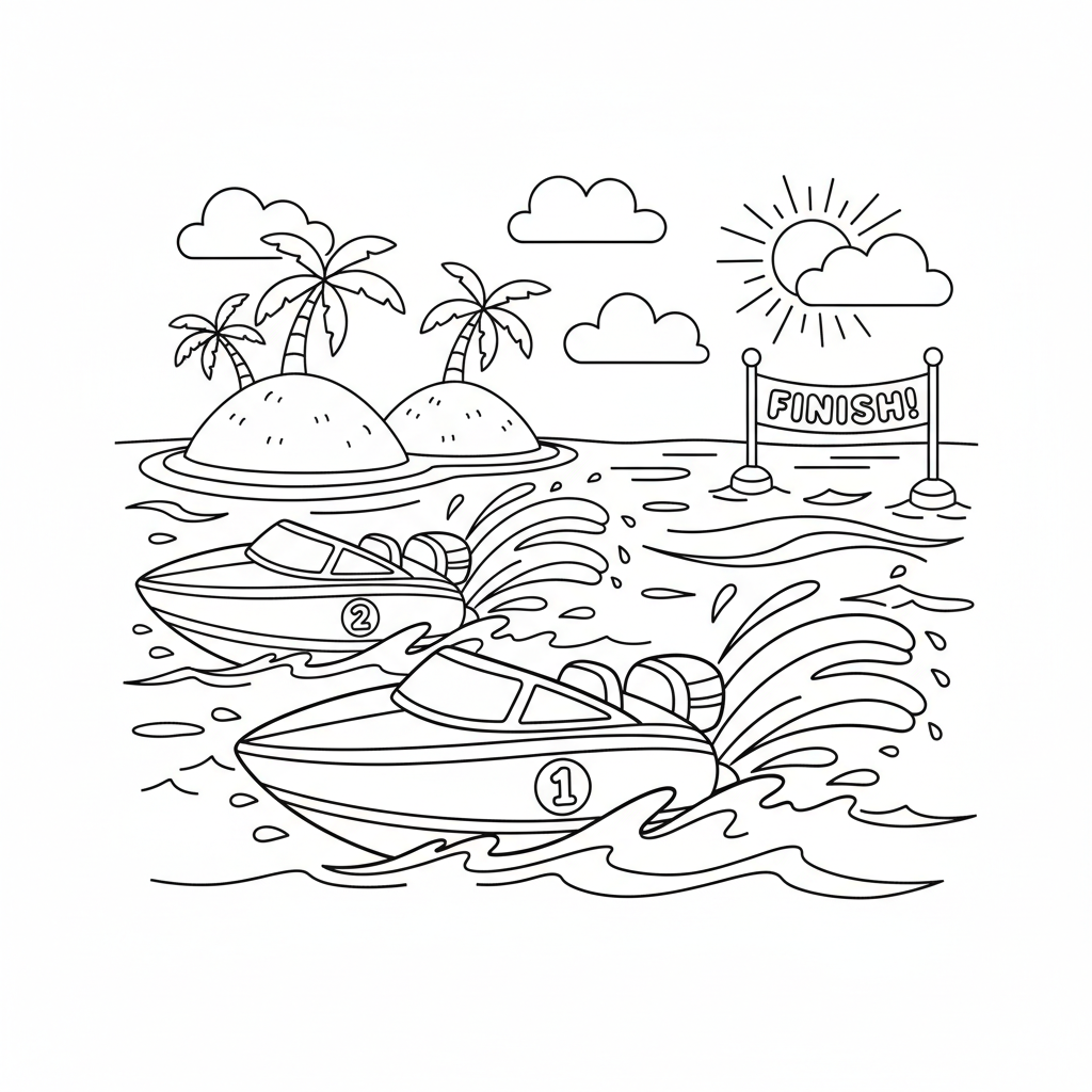 Schnellboot beim Rennen Ausmalbild